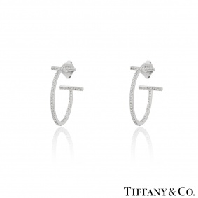 Tiffany & Co. White Gold Diamond Tiffany T Hoop Earrings